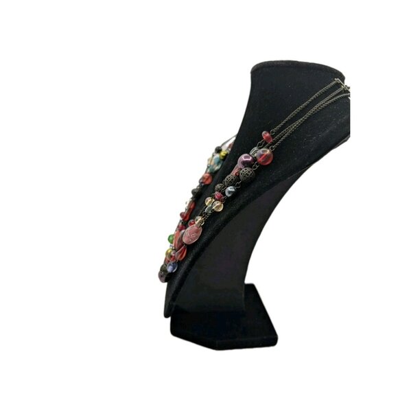 Avon Necklace Filigree metal acrylic braded Glass Lampwork beads layered 17" - Picture 2 of 16